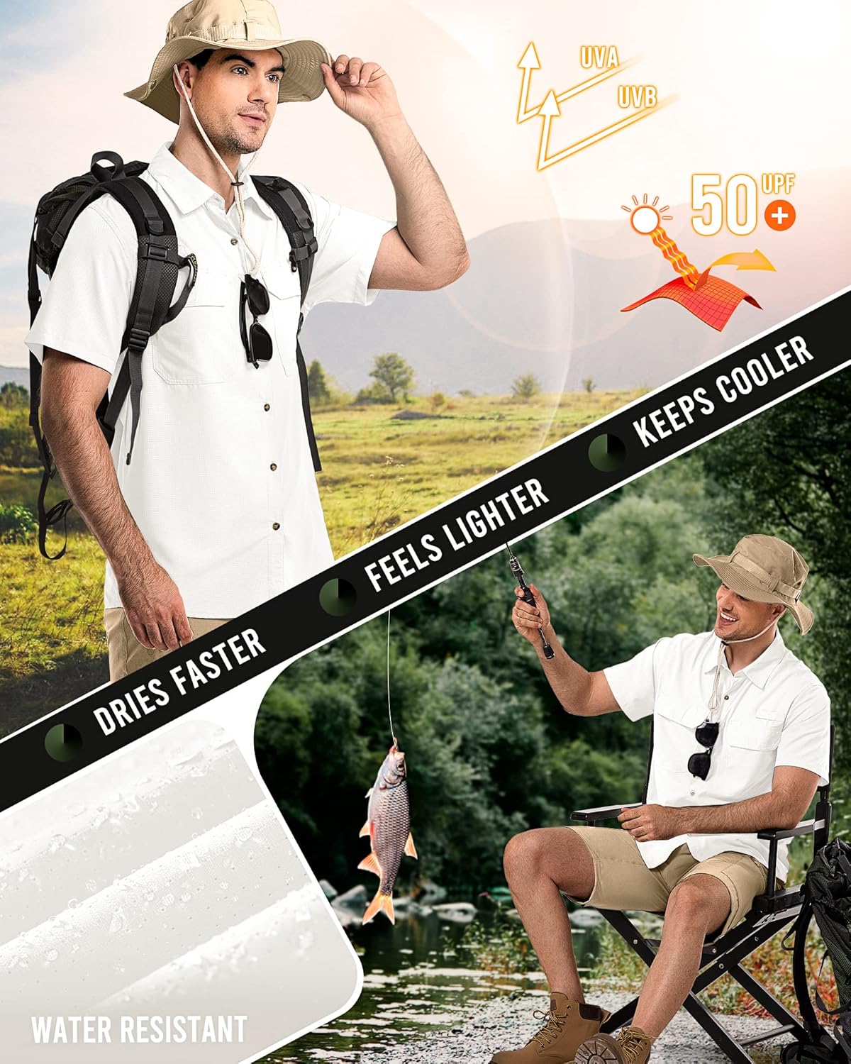 33,000ft Men's UPF 50+ UV Short Sleeve Hiking Fishing Shirt Quick Dry Cooling PFG Sun Protection Shirt for Travel Safari - Image 4