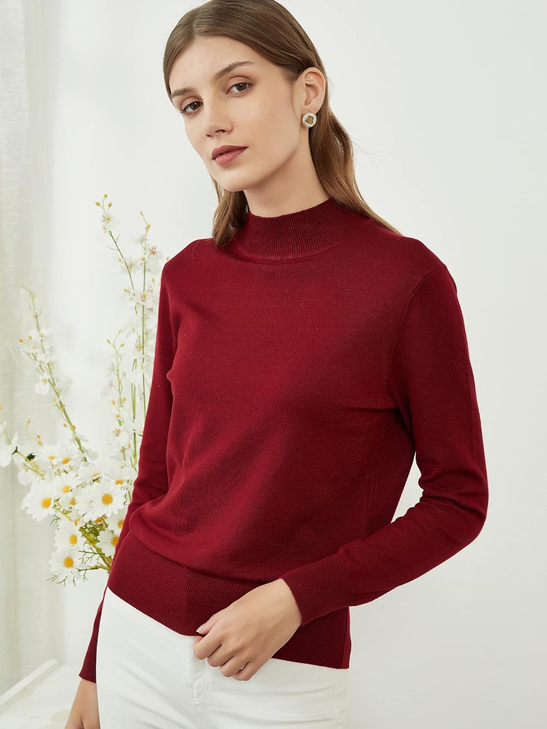 Womens Mockneck Sweater Lightweight Long Sleeve Sweater for Fall Winter Casual Pullover Knit Jumper Tops - Image 5