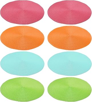 Round Placemats Set of 8, Heat Resistant Braided Woven Mats, 38.5cm Non Slip Dinning Table Mat, Washbale Table Placemat for Kitchen Indoor Outdoor Home Restaurantfour colors