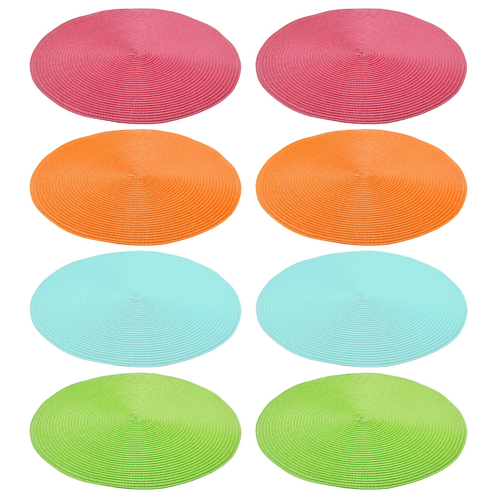 Round Placemats Set of 8, Heat Resistant Braided Woven Mats, 38.5cm Non Slip Dinning Table Mat, Washbale Table Placemat for Kitchen Indoor Outdoor Home Restaurant(four colors)