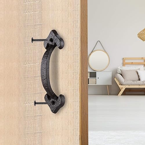 Vista 11 de Manija rústica de 8 pulgadas para puerta de granero, tirador de acero negro para puertas correderas, puertas, garajes, cobertizos, vallas, armarios