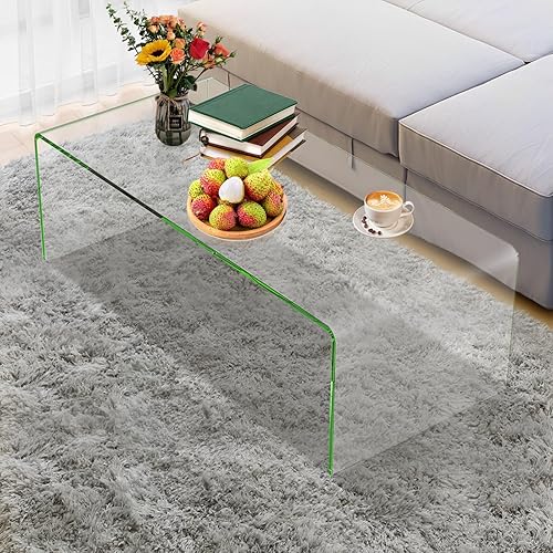 Miniatura 4 de Renatone Mesa de cristal templado, 42.5 pulgadas de largo x 20 pulgadas de ancho x 14 pulgadas de alto, moderna mesa de centro rectangular con mesa