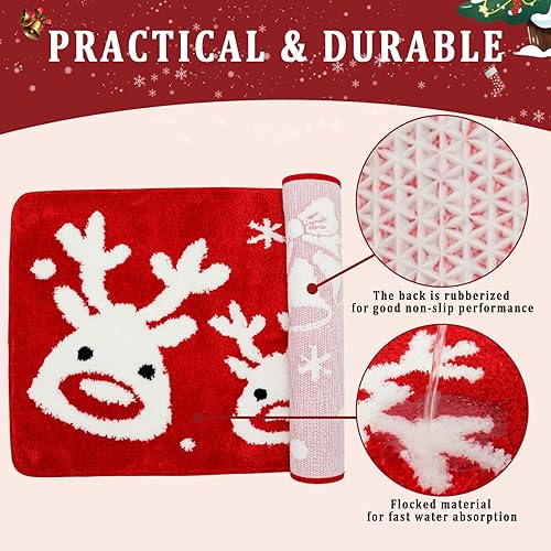 Miniatura 9 de Tapetes navideños de baño, tapetes negros para cocina, lindos tapetes para puerta de interiores y exteriores, decoración de Navidad, 32 x 20