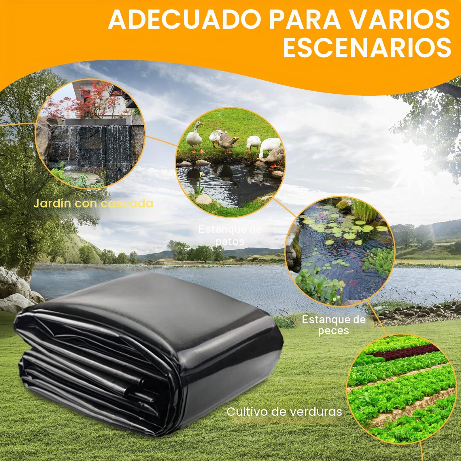 Forro de estanque, Forro de estanque 3x4m, Forro de estanque HDPE negro de alta resistencia, para flores, jardineros, invernaderos, estanques, selección de agua, UV estable