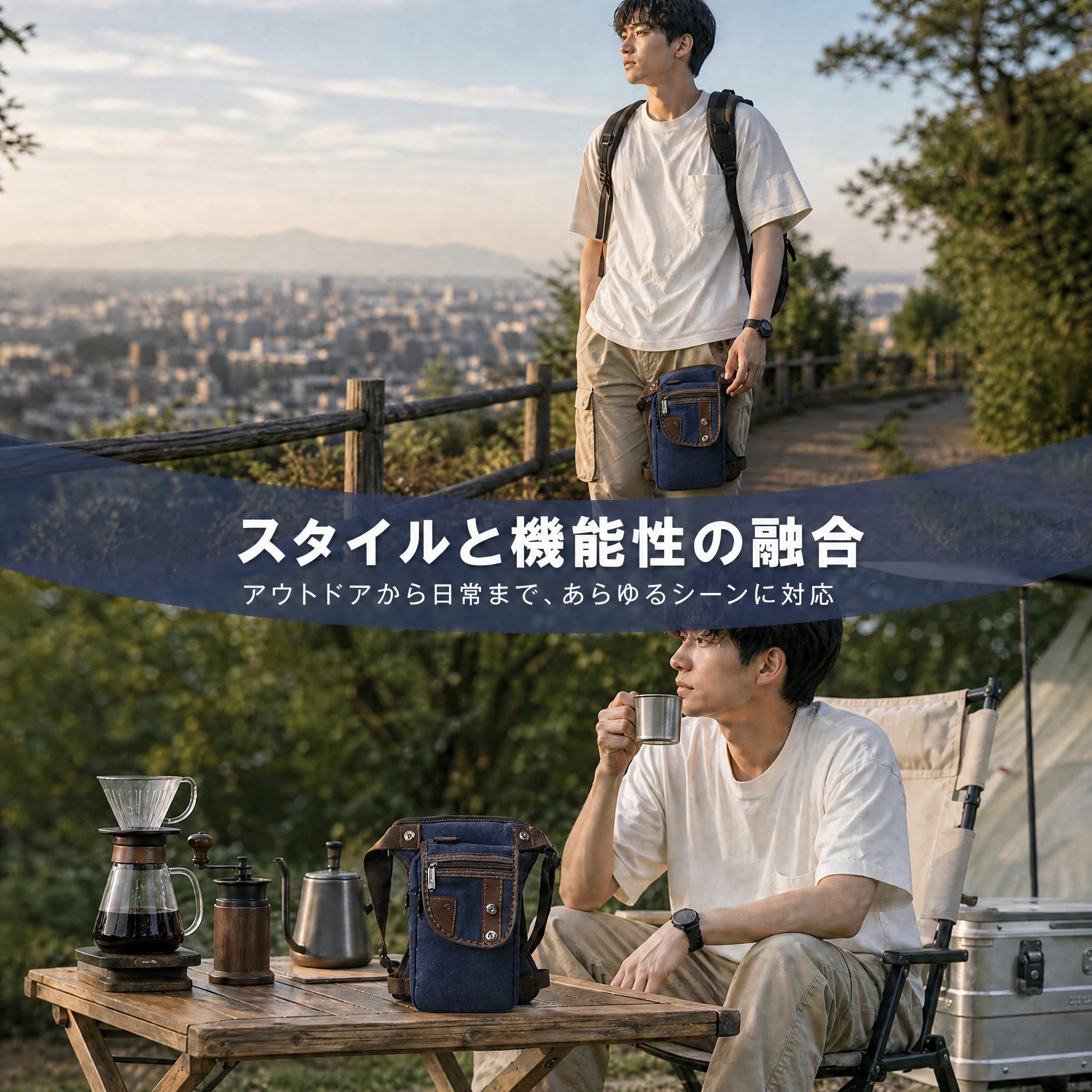 FULONEEI 帆布 レッグバッグ ホルスターバッグ 多機能 ウエストポーチ バイク 登山 旅行 大容量 撥水 耐摩耗 男女兼用 ウエストバッグ(カーキ)