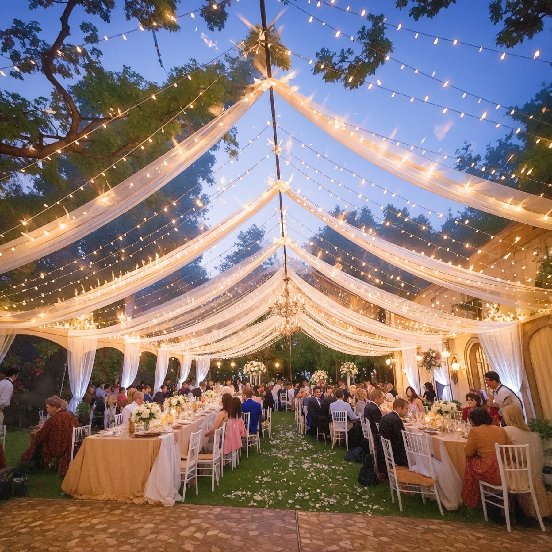 Dunkle Champagnerdecke mit Lichterkette, für Hochzeiten, 6 Paneele, 1,5 x 6,1 m, transparenter Tüllhintergrund, Foto-Hintergrund, Vorhänge für Hochzeitszeremonie, Geburtstag, Party, Bogendekoration