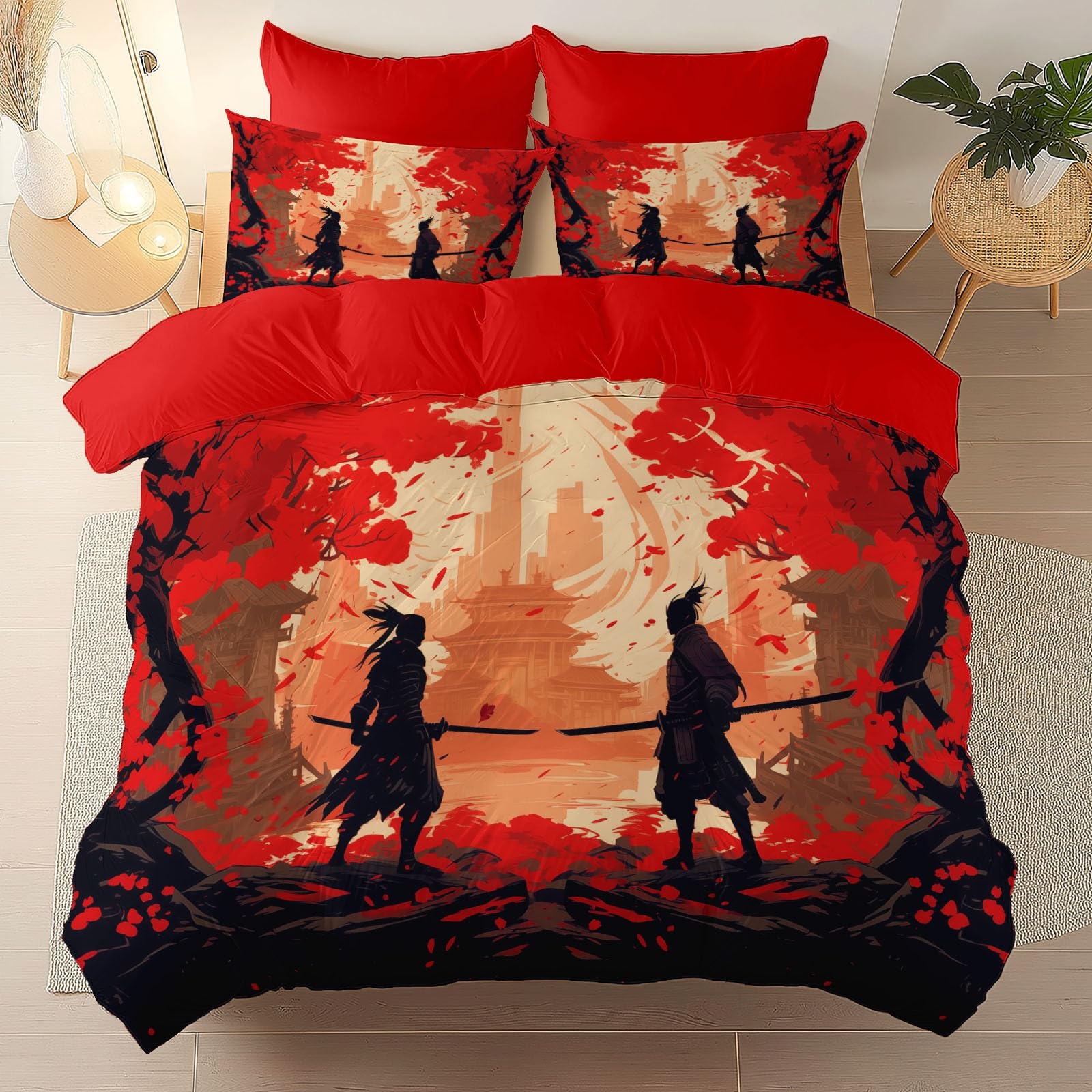 Housse de couette 240x260 cm rouge avec taies 63x63 parure de lit motif oriental