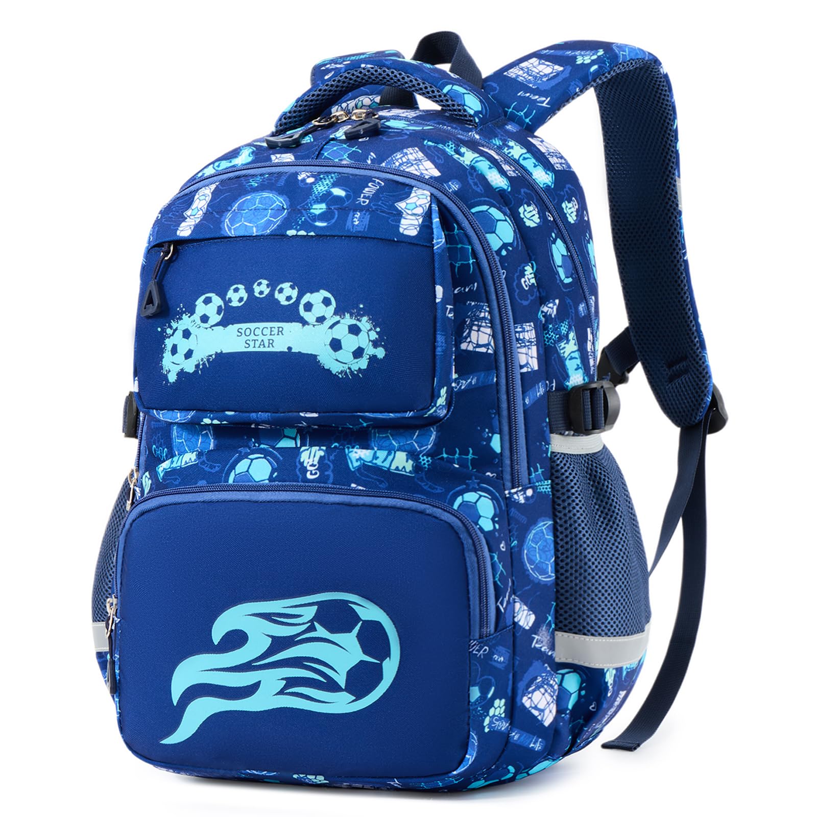 Amythe Schulrucksack Jungen Teenager, Schultasche Kinder mit Reflektoren für 1. bis 4. Klasse, Leuchtend Schulranzen Wasserdichter für 15.6 Zoll Laptop