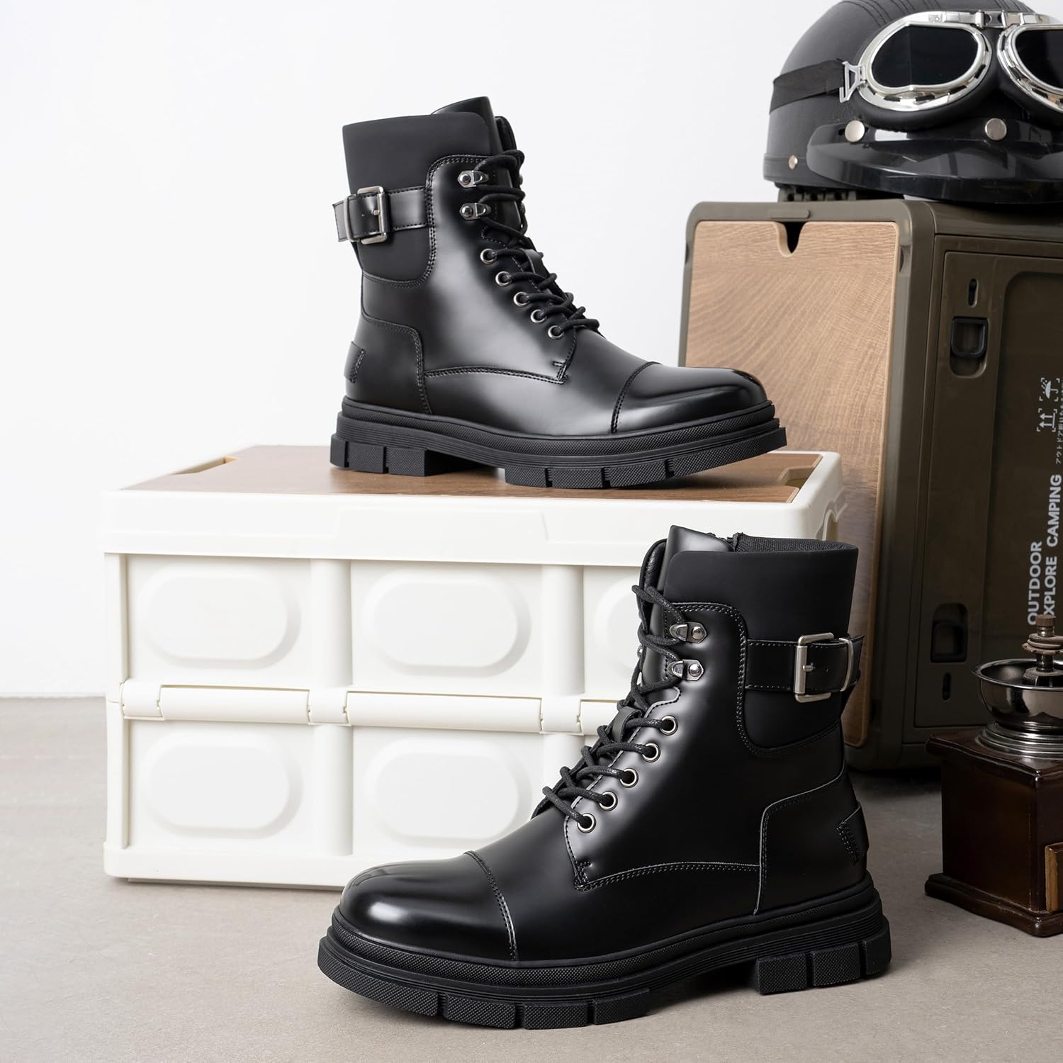 Jousen Men's Boots Mens Combat Boots Lace up Waterproof Motorcycle Boots for Men - Image 3