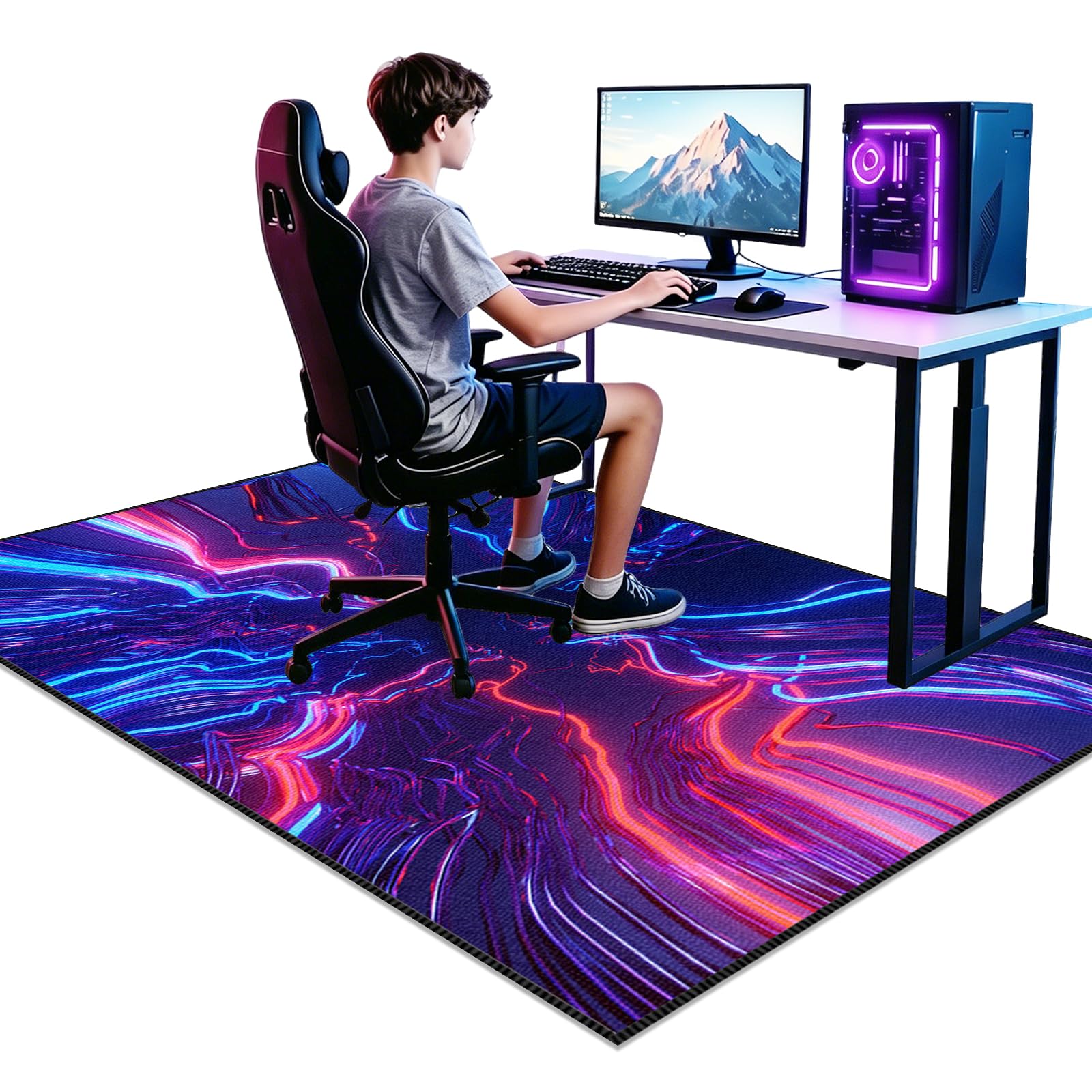 Tapis de chambre de salon de jeu haut de gamme effet 3D lignes esports 200x280cm
