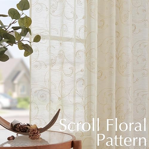 Miniatura 3 de jinchan Cortinas de lino traslúcidas para sala de estar de 63 pulgadas de largo, cortinas texturizadas de lino para dormitorio, tratamientos de