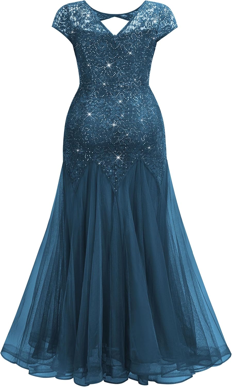 MISSMAY Women's Plus Size Sequin Lace Cut Out Tulle Mermaid Formal Bodycon Evening Maxi Dress - Image 6