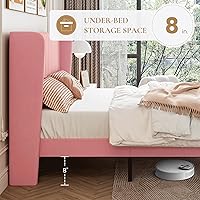 Vista 46 de SHA CERLIN Base de cama de terciopelo tamaño King con cabecera capitoné de canal vertical, plataforma tapizada con listones de madera, no necesita