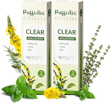 PUFFIAIR Botanical Fragrance Stick Set Mullein, Thyme & Mint Botanical Scent, Plant-Based Personal Fragrance Accessory, Portable Non-Electric Design, 6 Sticks 2 Packs