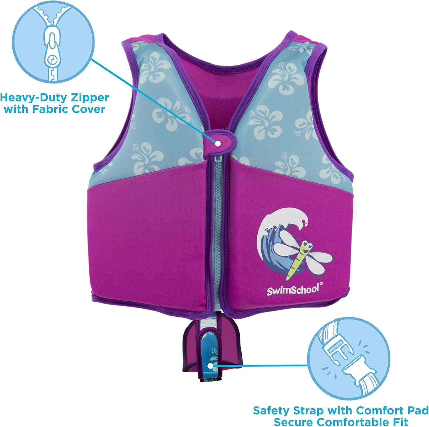 SwimSchool New & Improved Swim Trainer Vest, Flex-Form Design, Padded Shoulders and Adjustable Safety Strap, Easy On & Off, Small/Medium, Up to 33 Lbs., Pink/Aqua : Sports & Outdoors