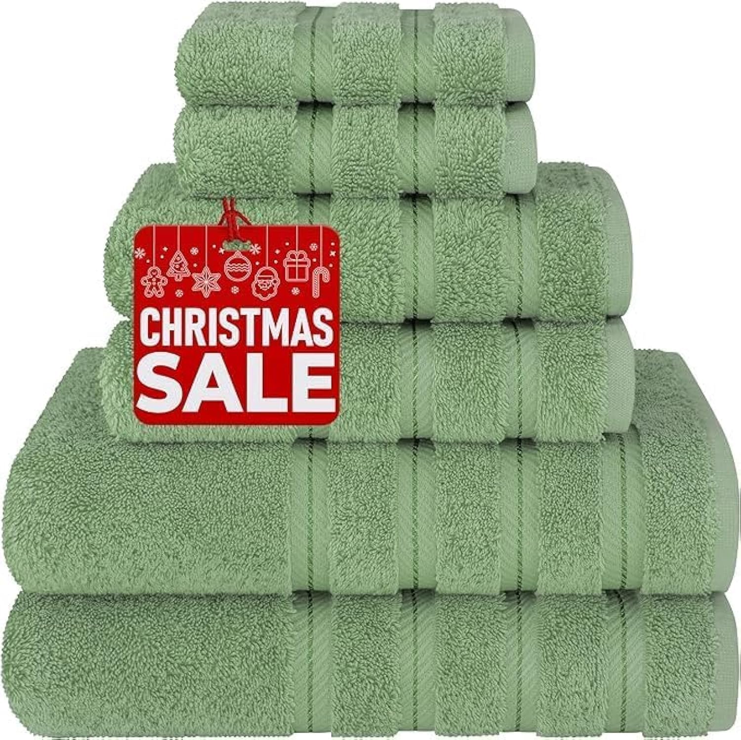 Towel Set Luxury Hotel Quality 600 GSM Genuine Combed Cotton, Super Soft & Absorbent Family Towels 6 Piece Set - 2 Bath Towels, 2 Hand Towels, 2 Washcloths - (Sage Green, Combed Cotton Towel Set)