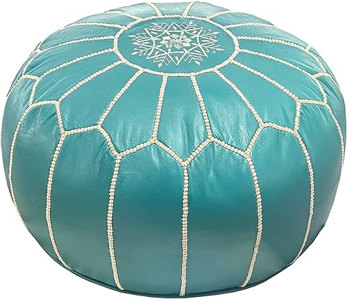 Miniatura 9 de Puf otomano de lujo hecho a mano de cuero marroquí, asiento y reposapiés bohemio chic para decoración de sala de estar, reposapiés, otomano redondo