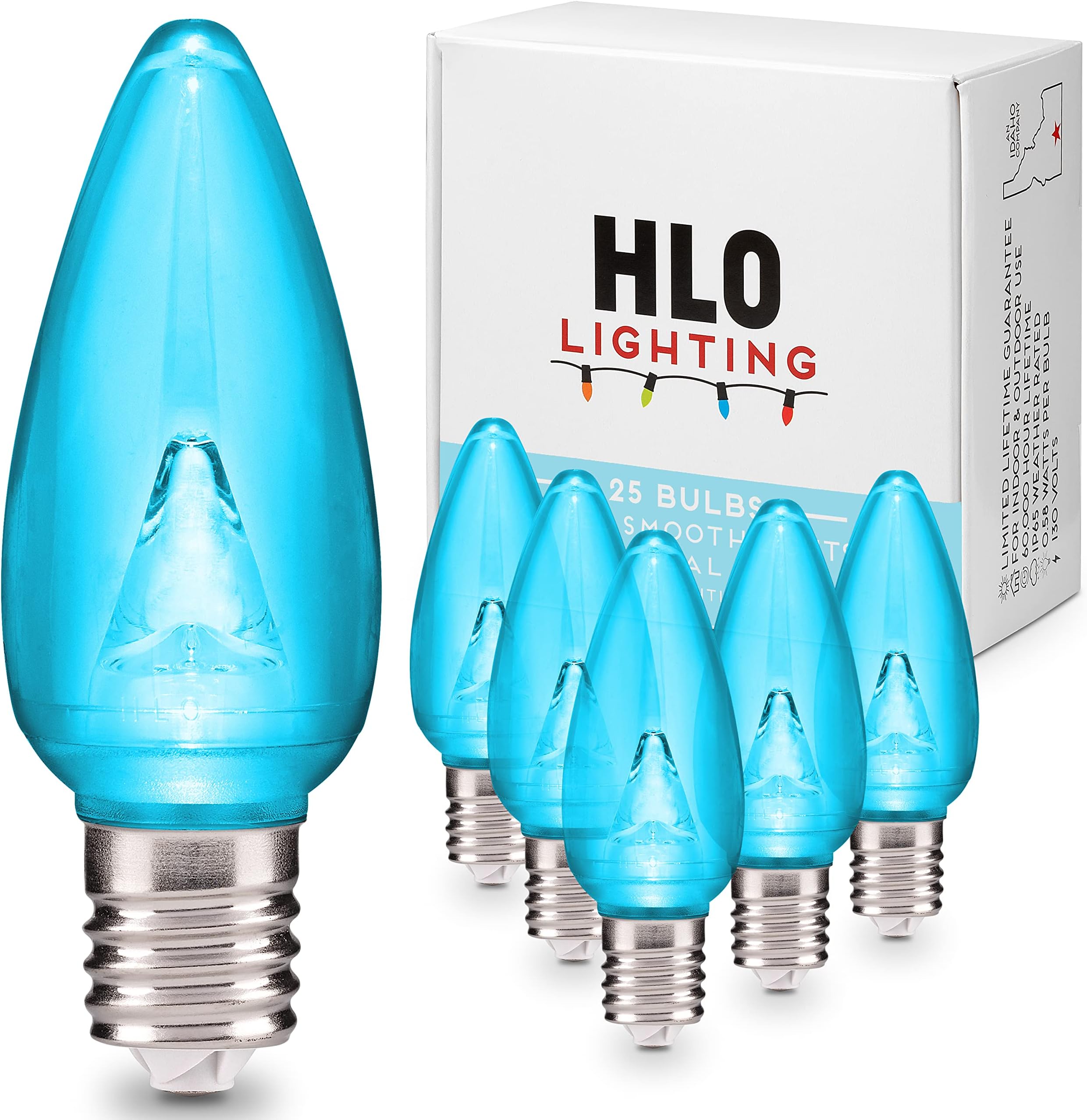 Holiday Lighting Outlet Smooth C9 Christmas Lights | Teal LED Light Bulbs Holiday Decoration | Warm Christmas Decor for Indoor & Outdoor Use | 3 SMD LEDs in Each Light Bulb | Set of 25