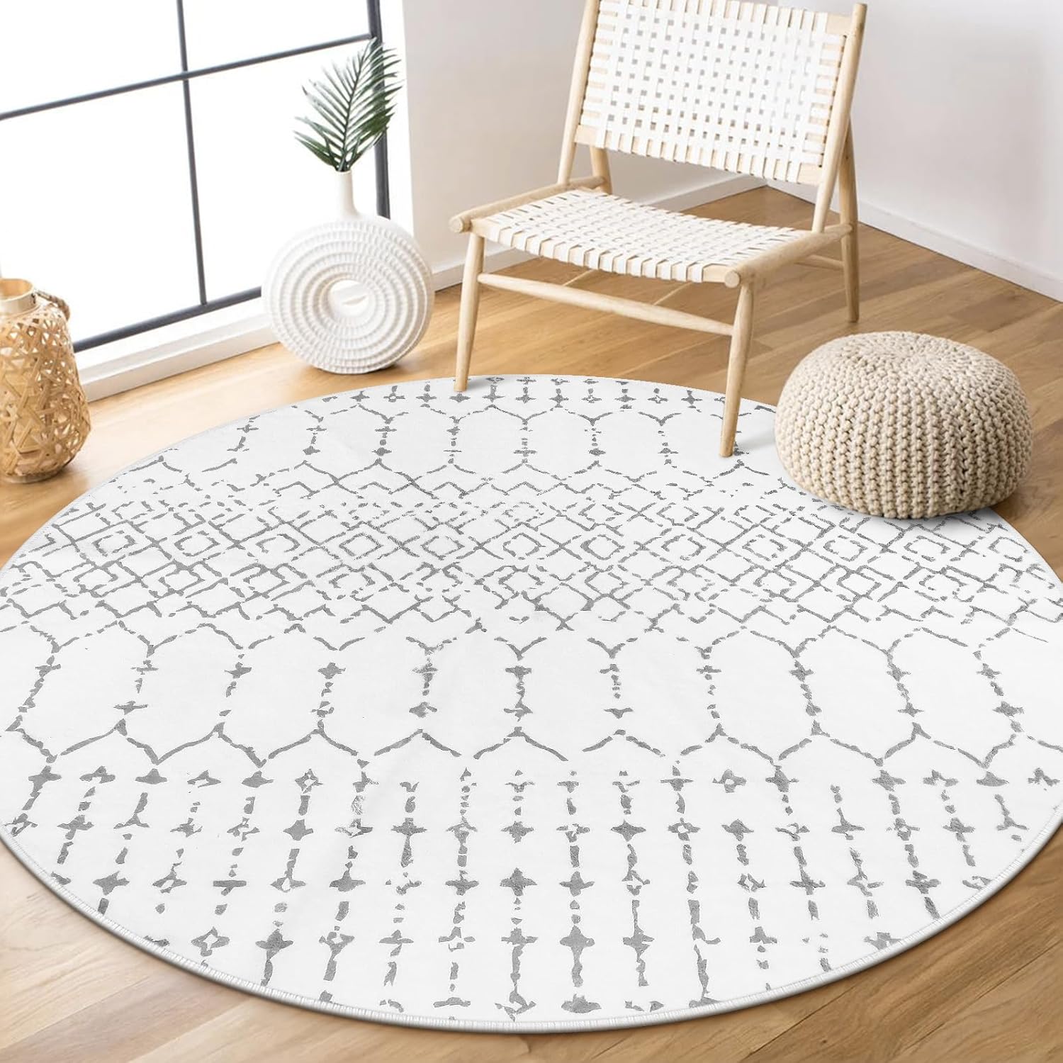 Lahome Moroccan Round Rugs 4Ft Washable NonSlip Small