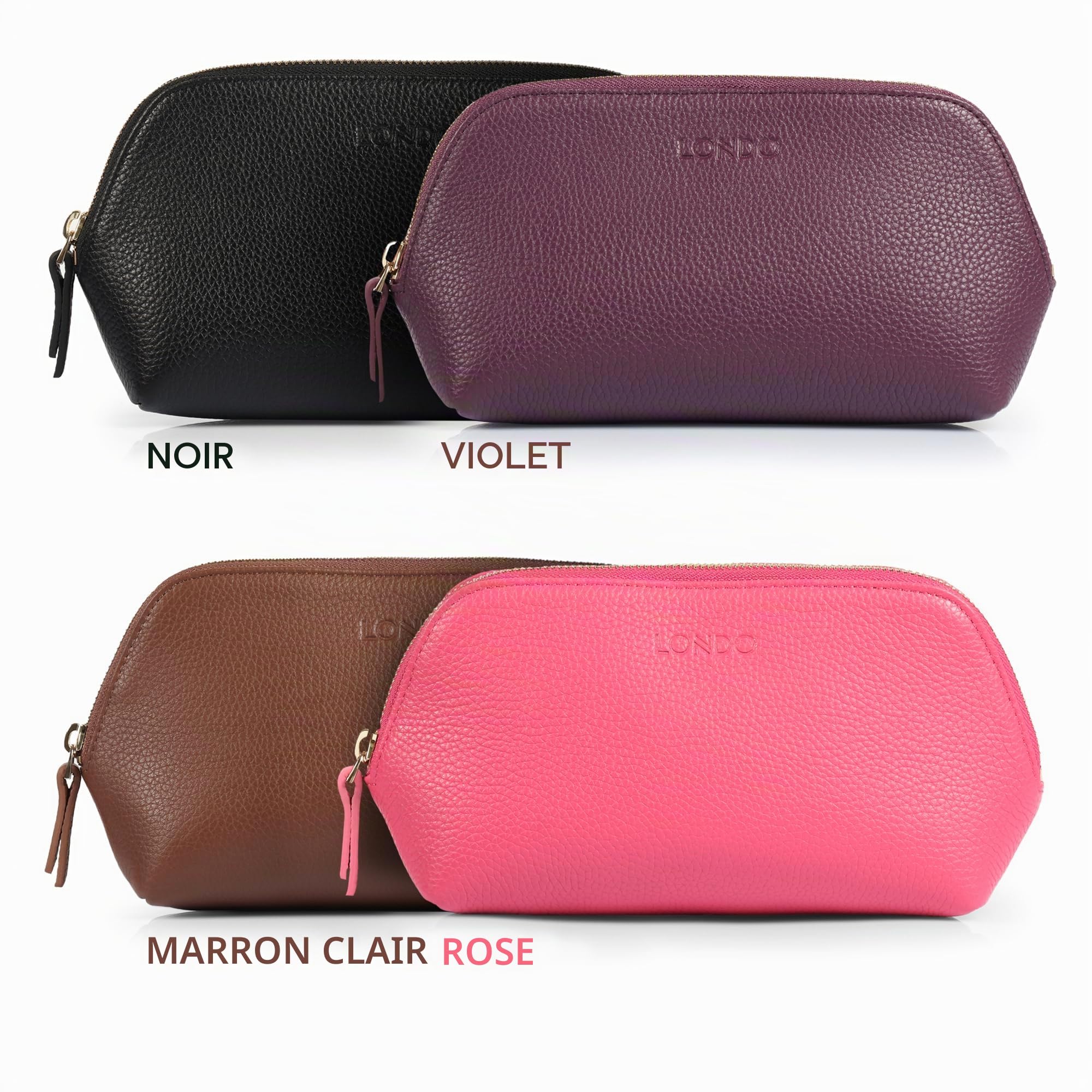 Londo Trousse à Maquillage en Cuir Véritable pour Cosmétiques, Pinceaux - Trousse de Toilette (Noir)