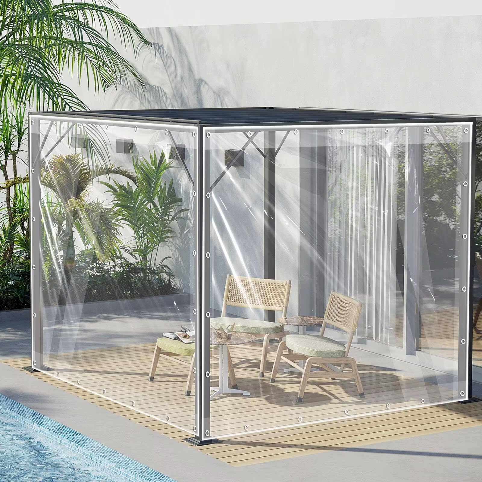 GJZQDKX Heavy Duty Waterproof Clear Tarp 2.2x4.3m - Weather Resistant PVC Curtain with Eyelets for Outdoor Pergola Porch Gazebo Garden Partition & Privacy Shield