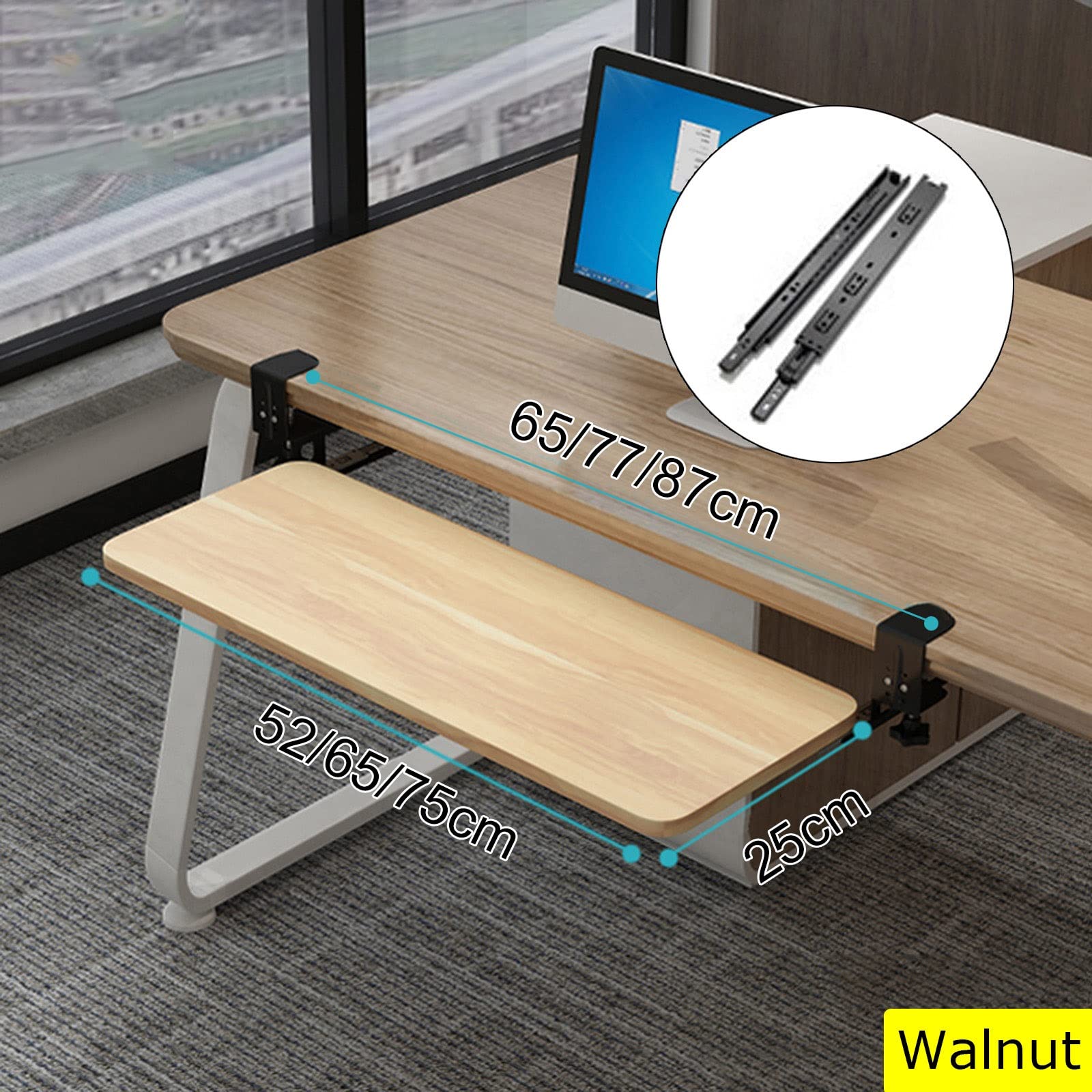 Ergonomiczna drewniana szuflada na klawiaturę z regulowaną wysokością i zaciskiem na podkładce pod klawiaturę, na biurko, 4 kolory, idealna do domu, biura, szkoły, pisania, gier, wykończenie orzechowe