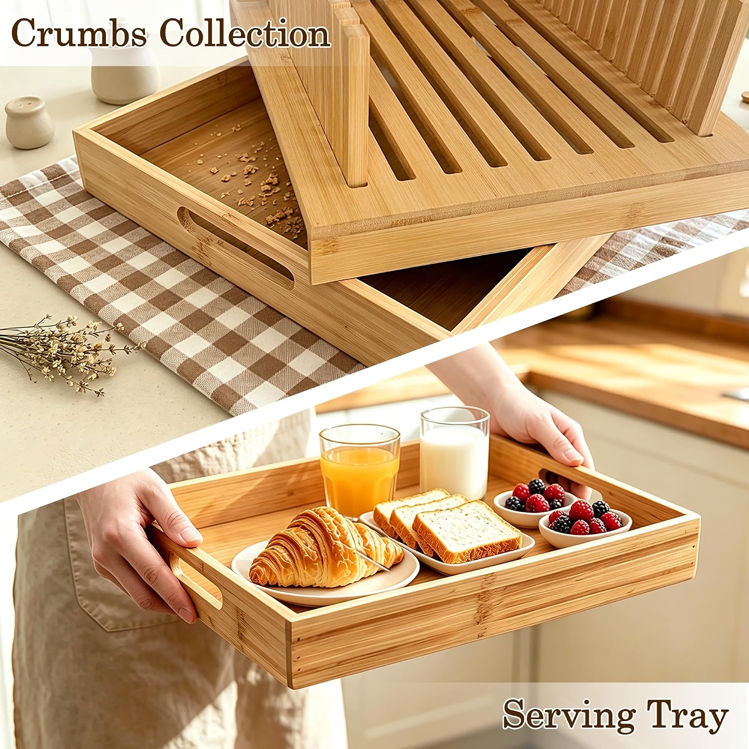 11" Bamboo Bread Slicer for Homemade Bread, with Crumb Catcher Tray