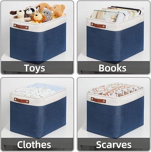 Vista 343 de HNZIGE - Canastas pequeñas de tela para organización (paquete de 6) canastas plegables de almacenamiento para estantes, armarios, lavandería, Asas