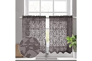 OVZME Anji Textured Brown Kitchen Sheer Curtain Tiers