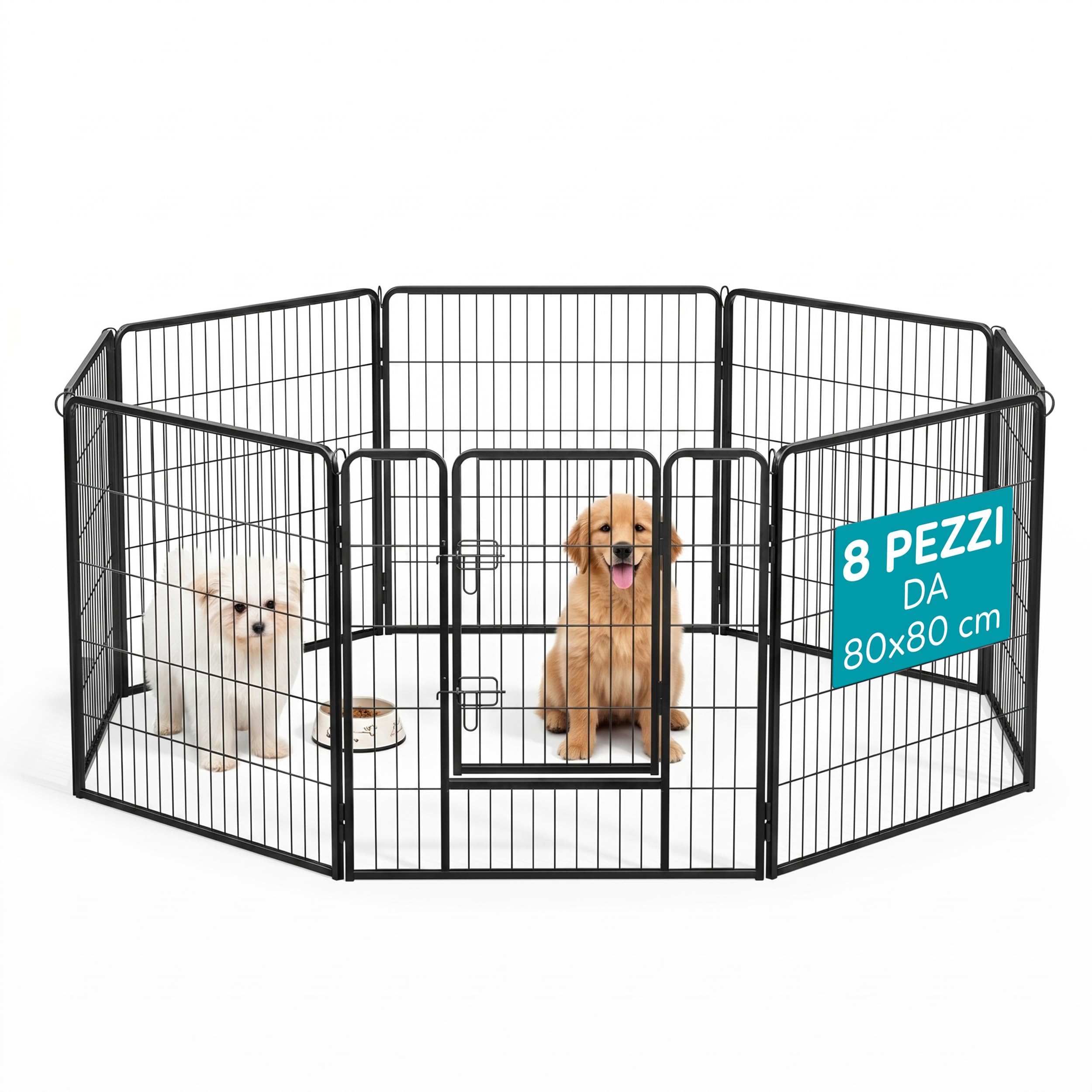 AQPET Recinto in ferro per Cani e Gatti Roditori 80x80 cm 8 Pezzi Per interno esterno da Giardino
