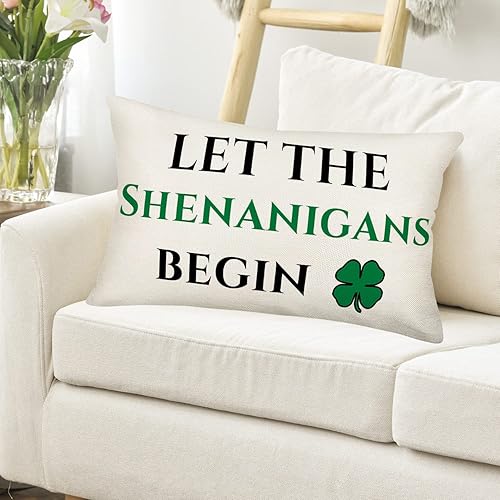 Miniatura 4 de Easternproject Fundas de almohada para el Día de San Patricio Let The Shenanigans Begin de 12 x 20 pulgadas trébol de la suerte verde decoración del