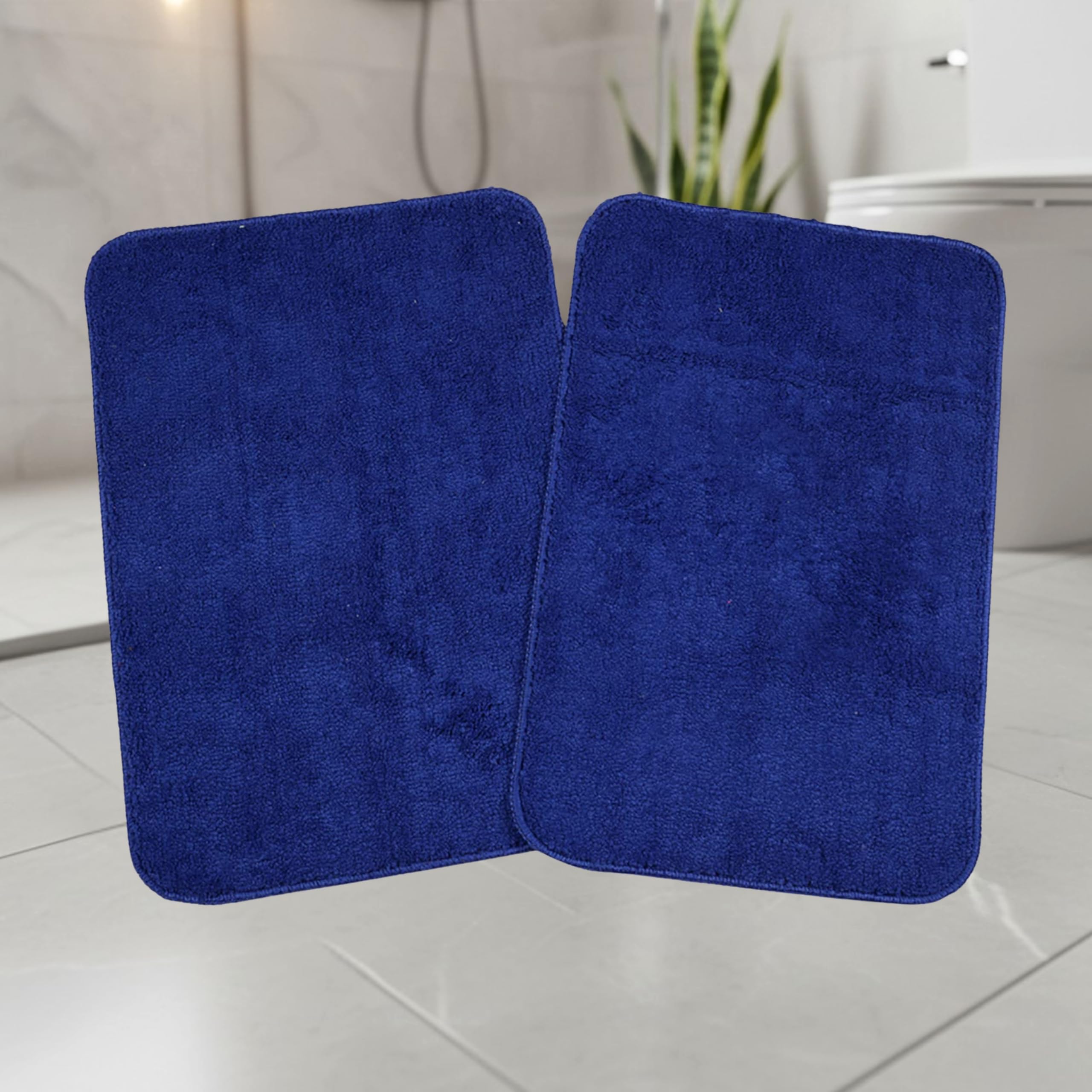 Saral Home Microfiber Solid Anti-Skid Bath Mats Pack of 2 (Blue, 35x50 CM)