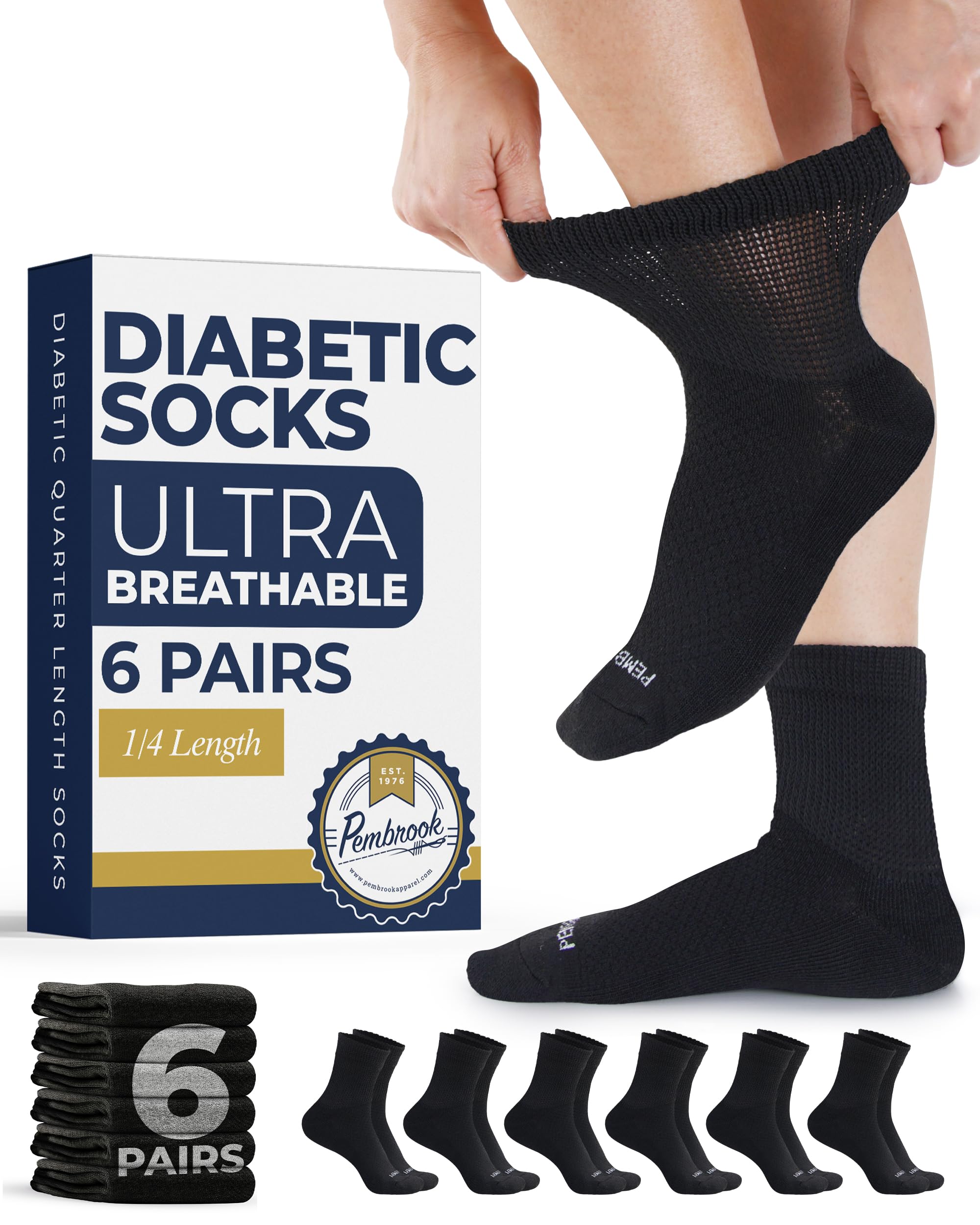 Pembrook® Knit Diabetic Socks for Men and Women, 6 Pairs
