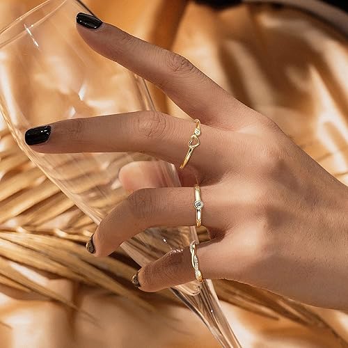 Miniatura 4 de FIBO STEEL Juego de 10 anillos apilables chapados en oro de 14 quilates para mujer delicados minimalistas apilables anillos de nudillos con