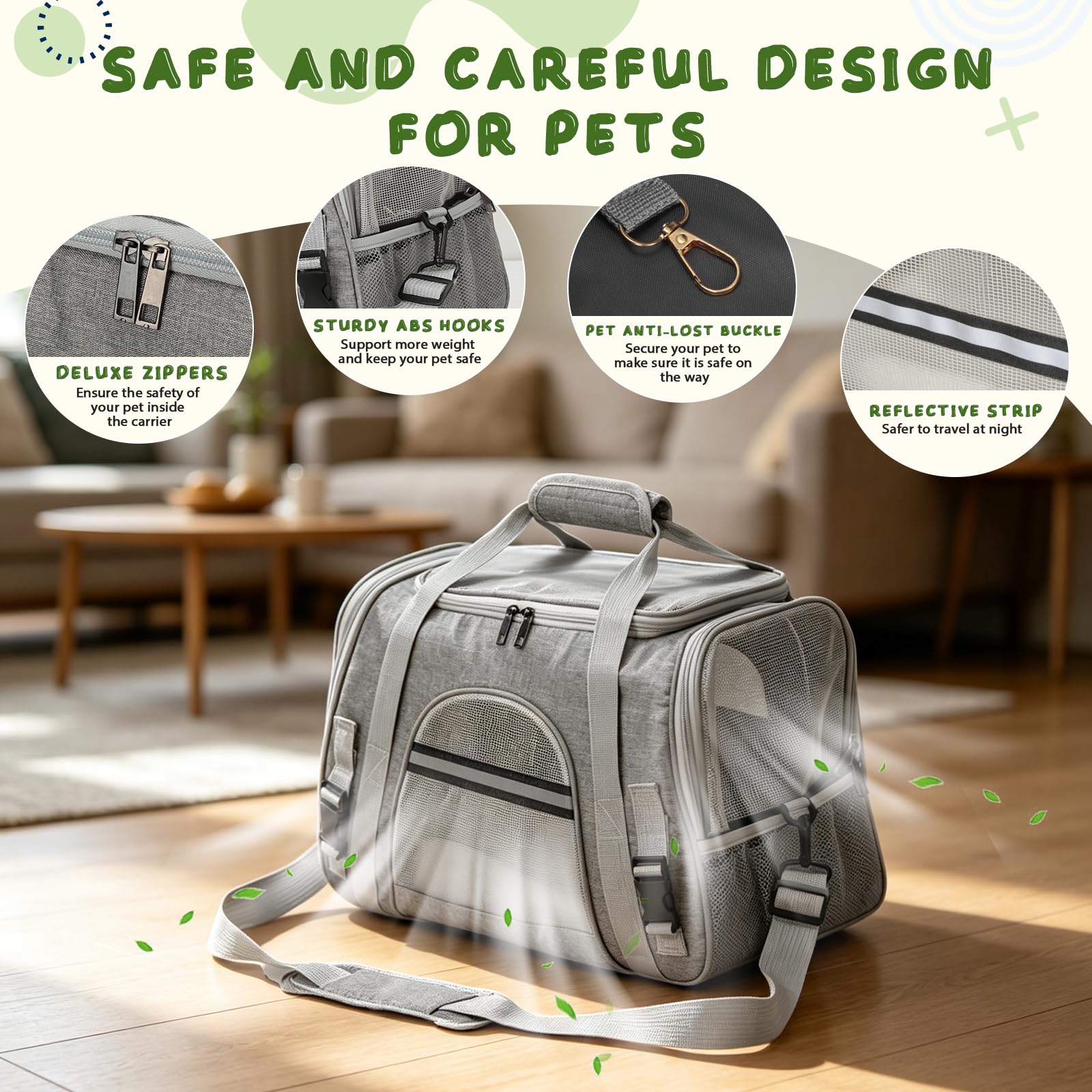 Romon Transportín Gato Perro, Transportin Pequeño Cat Carrier, Bolsa Transporte Transpirable para Mascotas con Colchón Suave, Plegable Bolso Gatos Cachorros Gatitos de 6Kg, 17.3x11x9.8 Inch, Gris
