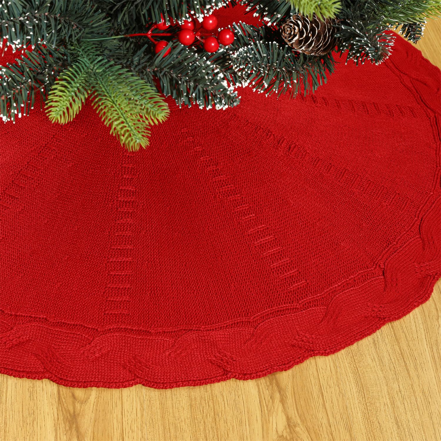 Valorcielo Christmas Tree Skirt, Cable Knit Knitted Thick Rustic Holiday Decoration (36")