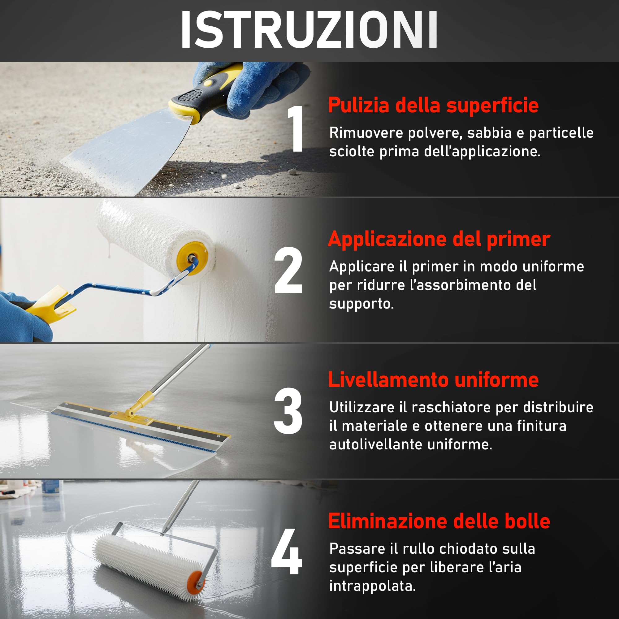 Kit Autolivellante per Pavimenti in Cemento | Include Rullo Frangibolle 11 mm, Spatola Autolivellante, Scarpe Chiodate per Prato, Asta Relescopica, Rulli, Spatola e Guanti