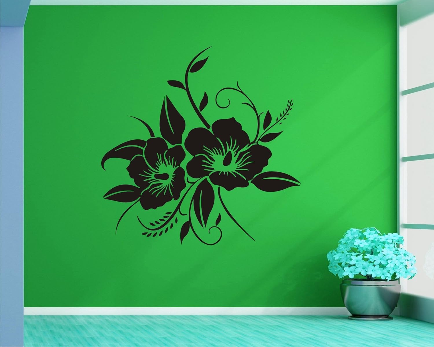 Lovely Flower Black Wall Decal,Large Wall Sticker Size(66*59)cm