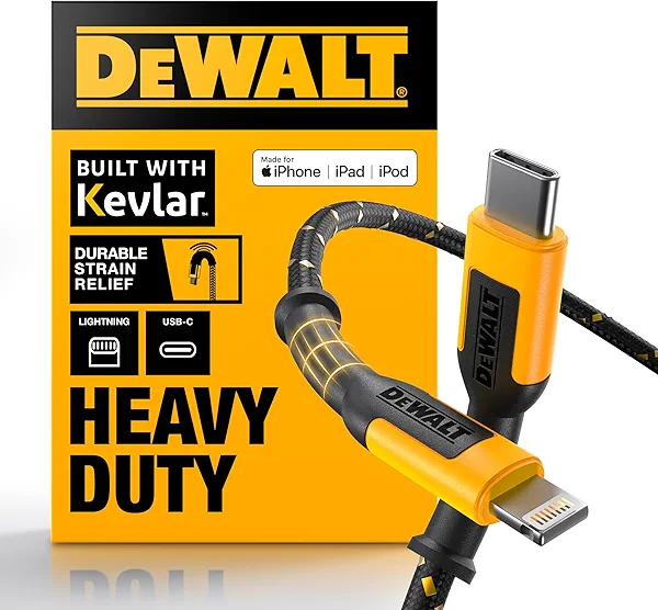 DEWALT Lightning to USB C Cable — Reinforced Braided Cable for Lightning — Charger Cord Compatible with iPhone — Apple Compatible Charging Cable… (USB C to Lightning, 4 FT)