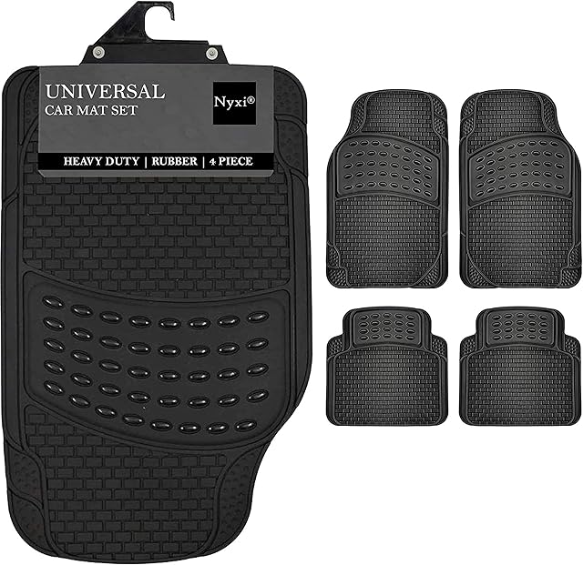 Nyxi 4 Piece Rubber Car Mat ( Front + Rear ) Universal Non-Slip Deep Dish Heavy Duty for Cars SUV Truck and VAN, Water Proof, All Weather