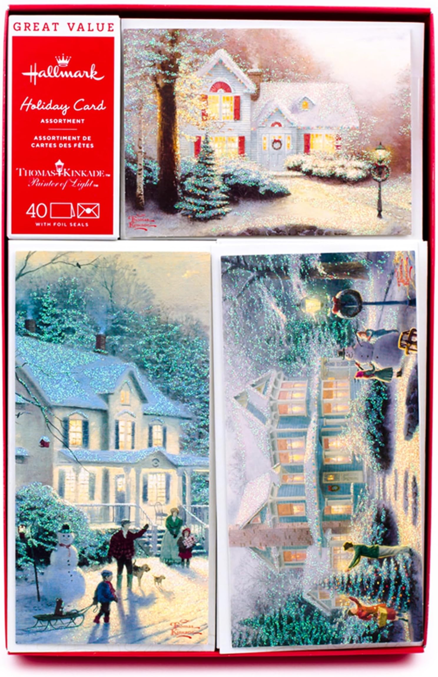 Thomas Kinkade Boxed Christmas Cards Assortment, Snowy Houses (40 Cards with Envelopes and Foil Seals) (1XPX1761)