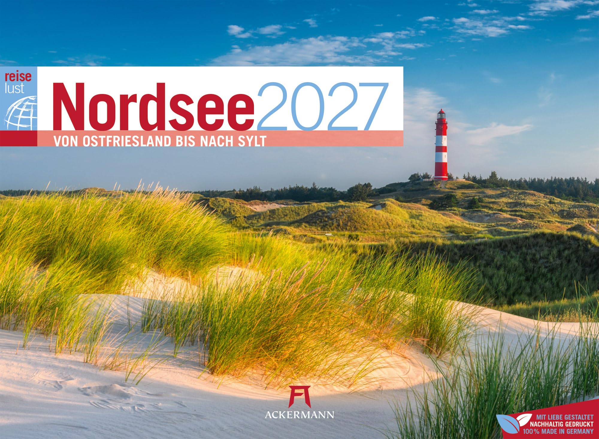 Calendrier Mer du Nord 2027 photo paysage côtier allemand format paysage 45x33 cm