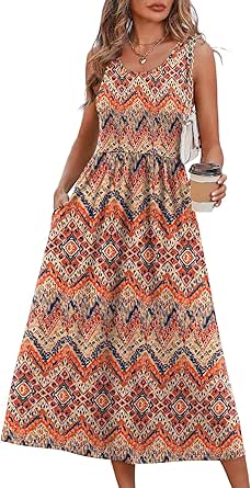 WIHOLL Summer Dresses for Women Flowy Casual Midi Dress with Pockets