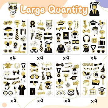 Graduation Stickers, Graduation Cap Decal Labels, 416 Pcs Black and Gold Stickers Class of 2026 Graduations Decorations Self-Adhesive Graduations for Grad Party Envelope Seals Decoration Supplies