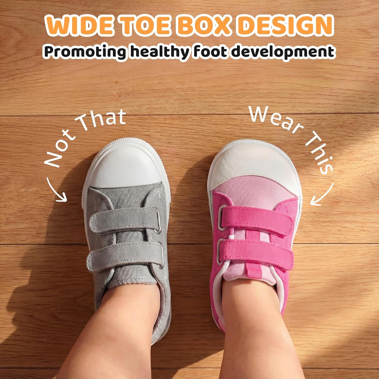STQ Toddler Wide Toe Box Shoe Girl Boy Barefoot Hook and Loops Non-Slip Walking Baby Sneakers - Image 3