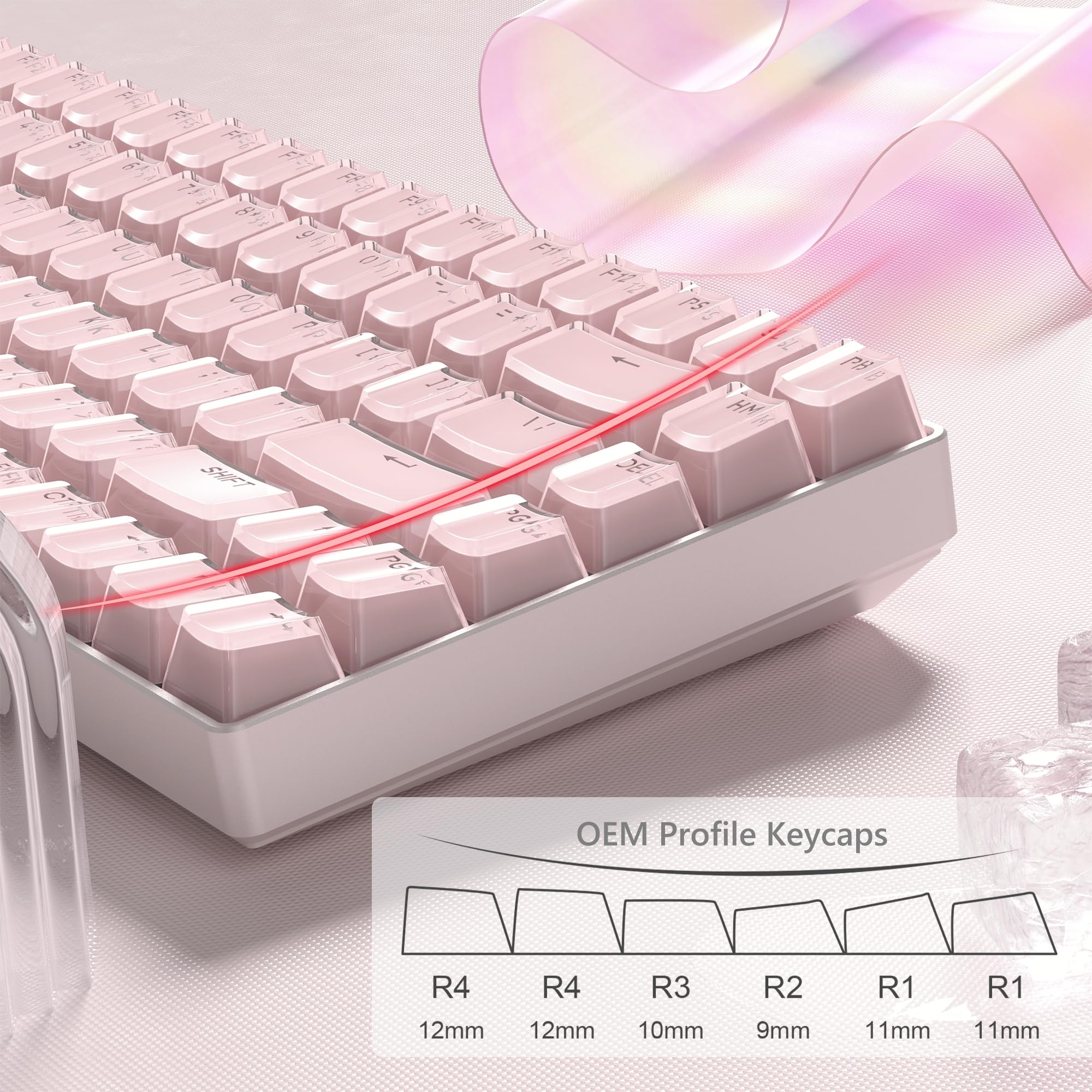 Womier Teclas de teclado – Jelly Keycaps rosa 60 75 100 por cento