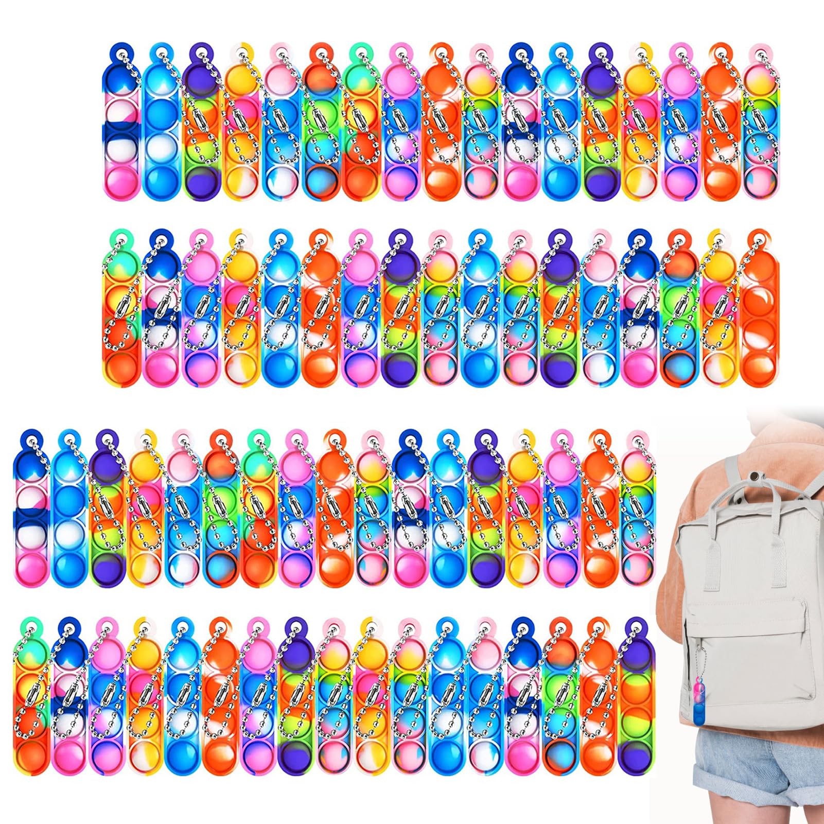 46Pcs Bulk Pop Keyring Mini Push Pop Keychain, Party Bag Fillers for Kids Unisex, Anxiety Relief Kids' Party Favours, Fidget Keyring Parties Bag Toys, Gifts for Students from Teachers