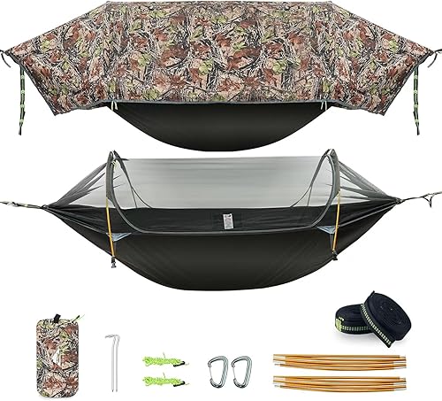 Tienda de campaña con mosquitera y mosca de lluvia, 3 en 1, impermeable, ligera, portátil, hamaca para dormir, equipo de viaje al aire libre con