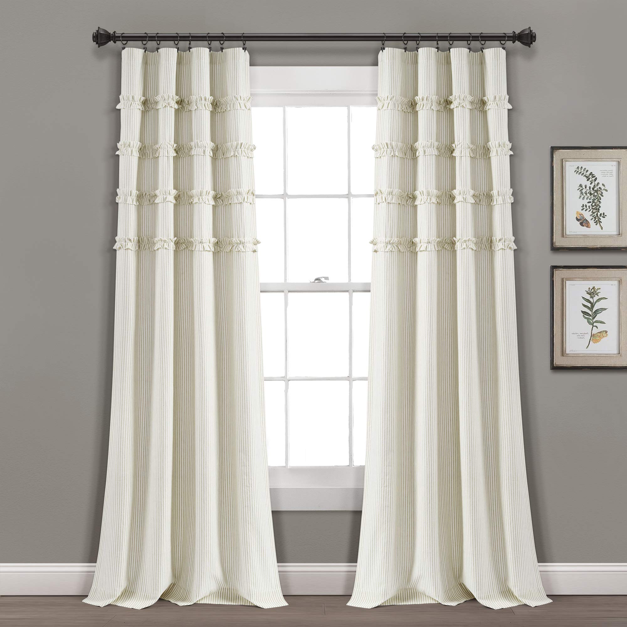 Lush Decor Vintage Stripe Yarn Dyed Cotton Window Curtain Panel Pair, 95" x 40", Neutral