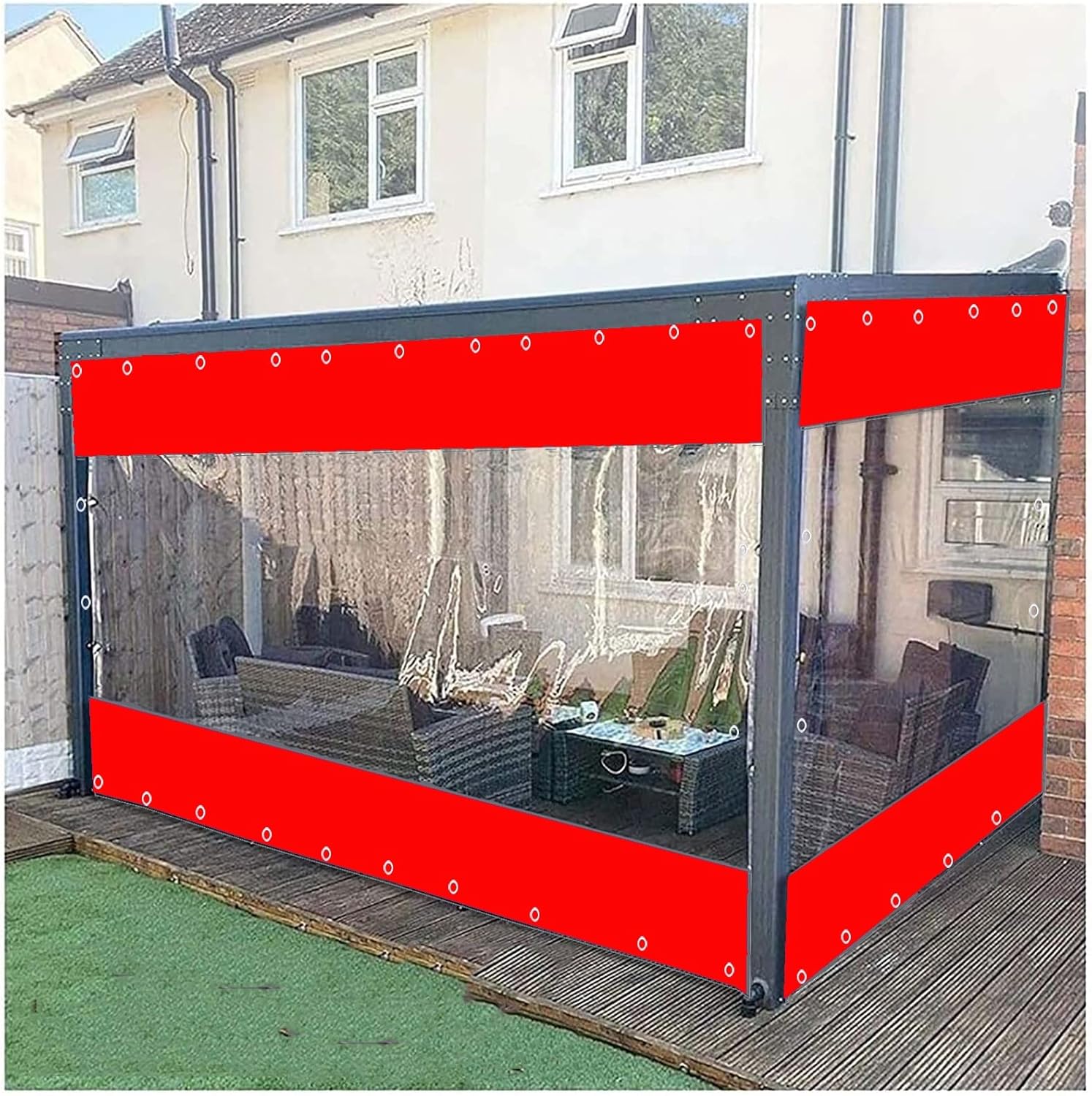 AMDHJ Cortina de Lona Transparente para Exteriores para Patio, Panel de Lona Impermeable de PVC de 500 g/m² Resistente con Ojales, 60 tamaños (Color : Clear Red, Size : 3x2m/9.8x6.6ft)